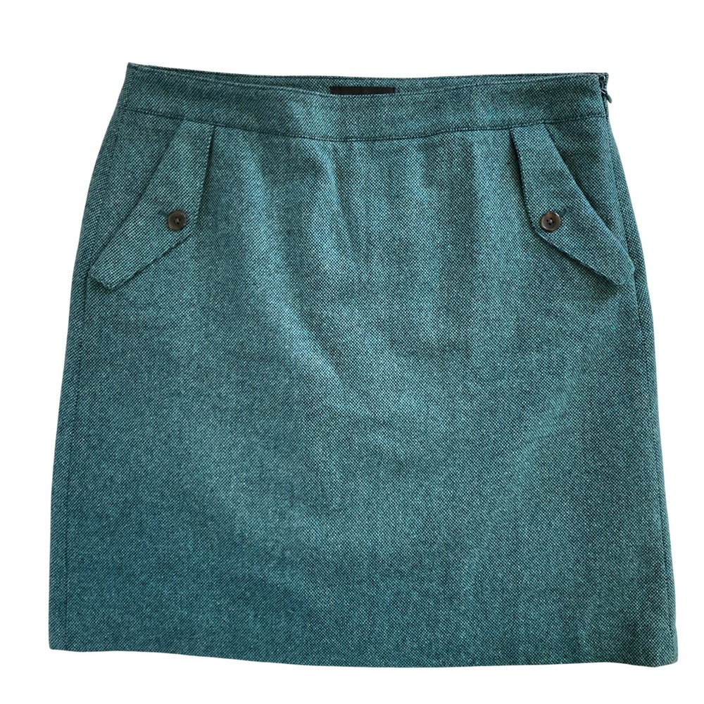 Talbots Wool & Silk Blend Tweed Skirt Button Flap Pockets Preppy Green (Size 12)